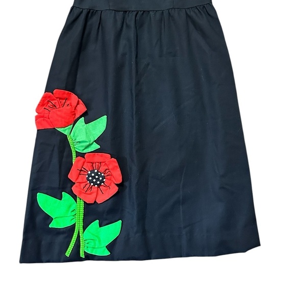 RARE CATHERINE CARR 70s VINTAGE Black Fit & Flare Red Flower Dress size 6 - Picture 3 of 9